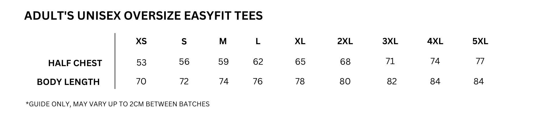 Size chart for Angry enough Oversized