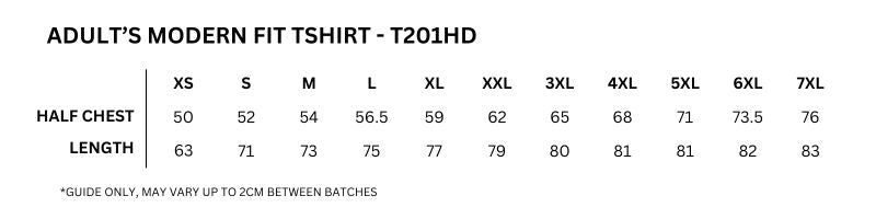 Size chart for Adults Ella's Dream