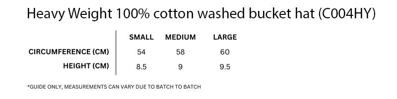 Size chart for Ella's Bucket Hat